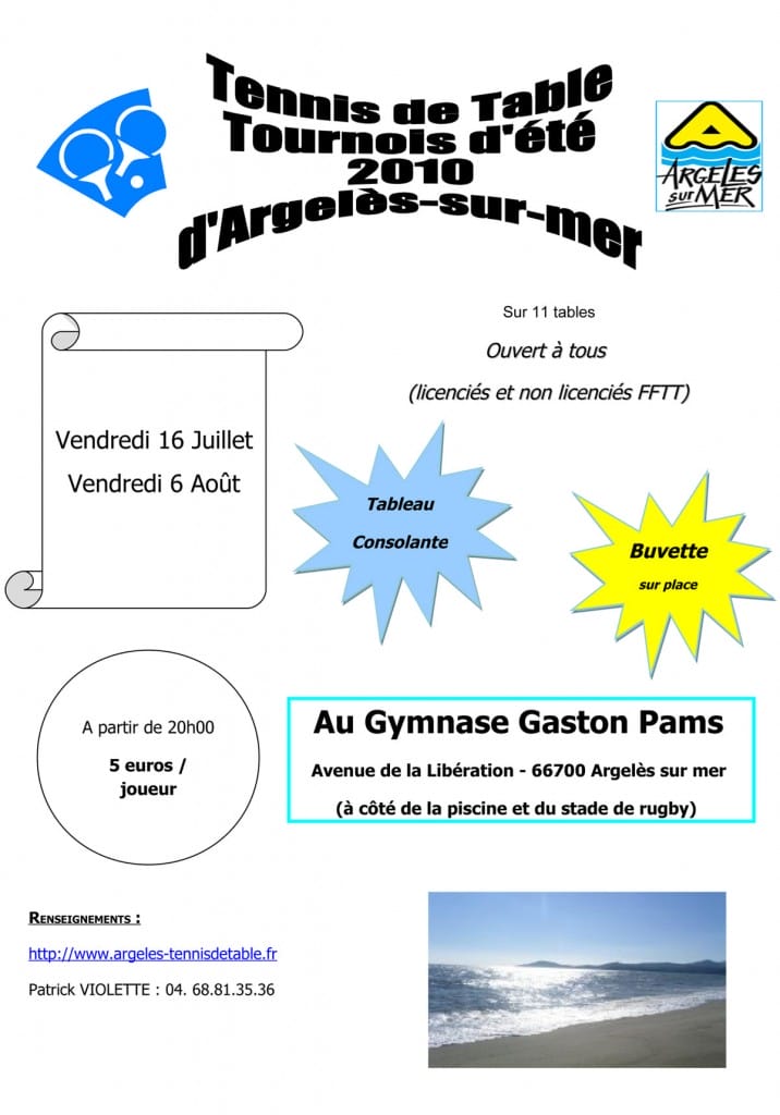 Affiche Tournois été Argelès 2010